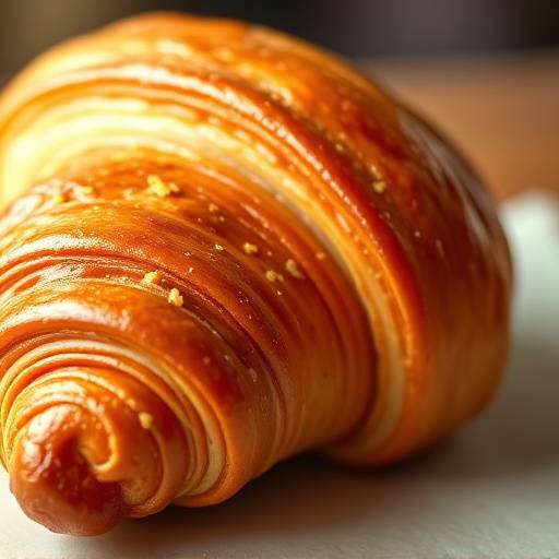 Close-up shot of a freshly baked croissant with a perfect golden-brown crust.